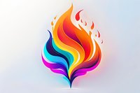 Vibrant multicolored flame shape with flowing curves and gradient transitions from orange and red to blue and purple on light background, isolated design element for creative projects.