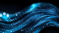 Abstract blue wave with glowing particles and light effects on dark background for digital technology and futuristic design concepts.