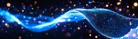 Glowing blue digital wave with particle effects on dark background, creating futuristic technology visualization for abstract tech concept.