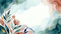 Watercolor botanical illustration with flowing organic shapes, soft teal and coral tones, isolated on white background for design projects.