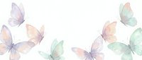 Delicate watercolor butterflies in soft pastel colors creating elegant border frame on white background for spring design projects and feminine decor.