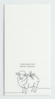 Minimalist line art sheep wearing star garland with Christmas 2027 merry and bright greeting text on cream card, isolated on white background for holiday stationery design.