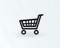 Simple black shopping cart icon isolated on white background, minimalist line design for e-commerce websites, apps and digital interfaces.