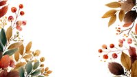 Autumn watercolor botanical frame with golden leaves, red berries, and green foliage on white background, perfect for seasonal designs.