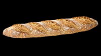 Rustic crusty baguette with golden scored crust, isolated on transparent background. Ready for bakery menus, food blogs, stickers, t-shirt design, and print on demand.
