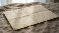 Vintage aged parchment paper with wrinkled texture lying on linen fabric surface for antique document design and historical manuscript projects.