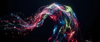 Vibrant multicolored liquid splash with dynamic motion creating abstract fluid art against dark background for creative design projects.