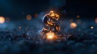 Glowing dollar symbol on dark ground with sparks and bokeh lights, dramatic financial concept representing wealth, money, and economic power.