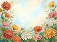 Colorful chrysanthemum flowers frame with soft watercolor background. Floral border design for greeting cards, invitations and seasonal decorations.