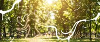 Young woman dancing joyfully in sunny park with flowing hair and dress, golden hour lighting creating magical atmosphere for wellness and freedom concepts.