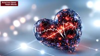 Glowing heart shape with red energy and white pulse lines against blurred bokeh background, medical science concept visualization for cardiology and health monitoring.