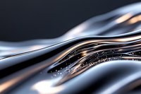 Elegant metallic waves with golden highlights flow across dark background creating dynamic abstract composition with sparkling light effects and smooth curves.
