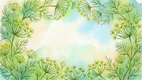 Delicate green fennel flowers frame a soft watercolor sky in this botanical border design, perfect for spring stationery, invitations, and greeting cards.