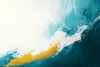 Abstract art with dynamic brushstrokes in teal, white and gold colors creating energetic movement across canvas, expressing fluid motion and emotional depth.