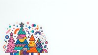 Colorful geometric Christmas trees with stars, ornaments, and festive decorations on isolated white background, ready for holiday design projects.