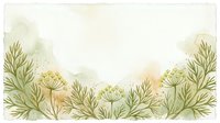 Watercolor botanical border with delicate wildflowers and feathery foliage in soft green and golden tones, isolated on white background for design projects.
