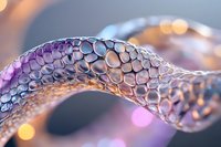 Mesmerizing macro photography of soap bubbles forming curved abstract shape with honeycomb pattern in purple and golden light, showcasing surface tension and reflection.