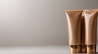 Luxury cosmetic tubes with golden caps on neutral background, minimal beauty product presentation for skincare and makeup packaging design.