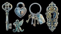 Vintage ornamental keys and locks isolated on transparent background, ready for t-shirt design, clipart, stickers, print-on-demand products, sublimation and digital crafts.