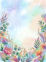 Watercolor floral frame with pastel gradient background, featuring pink peonies, colorful leaves, and gold accents. Isolated design ready for invitations, greeting cards, and social media graphics.