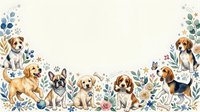 Adorable puppies border with watercolor floral elements on cream background for pet-themed designs, greeting cards, and nursery decor.