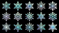 Snowflake designs in turquoise, blue, and purple tones isolated on transparent background. Ready for t-shirt designs, clipart, stickers, sublimation, print-on-demand products, and digital crafts.