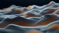 Abstract wavy lines creating dynamic topographic landscape pattern in copper and silver tones, flowing curves suggest digital terrain visualization.