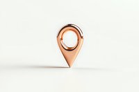 Rose gold location pin marker on white background, minimalist design concept for navigation and mapping applications. Isolated object with soft shadow.