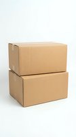 Two stacked brown corrugated cardboard boxes on white background, representing shipping, delivery, moving, and e-commerce packaging concepts.