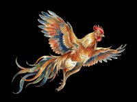 Golden rooster with vibrant blue and orange plumage, isolated on transparent background. Ready for t-shirt design, clipart, stickers, sublimation, and print-on-demand products.