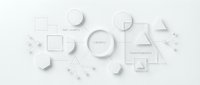 Growth strategy concept with interconnected circles and squares on white background, featuring network nodes and directional arrows for business planning, organizational structure, and corporate development presentations.