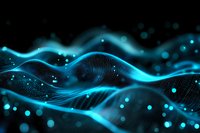 Abstract blue digital waves with glowing particles and flowing lines on black background for technology and data visualization projects.