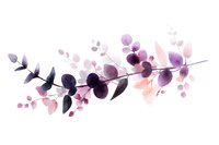 Delicate watercolor branch with purple and pink leaves creates gentle botanical composition on white background, suitable for wedding stationery and home decor.