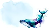 Watercolor whale with vibrant blue and purple splashes on light background. Artistic marine mammal illustration for creative projects and designs.