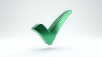 Green checkmark icon with glossy finish and shadow effect on white background, isolated for web design, presentations and approval concepts.