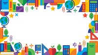 Colorful school supplies and education icons arranged in corners on white background. Isolated clipart for educational materials, posters, presentations, and learning-related designs.