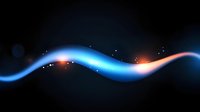 Glowing blue and orange light wave effect on black background with sparkles and bokeh elements creates dynamic motion and energy flow pattern.