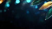 Magical glowing petals with gold and turquoise sparkles on dark background create dreamy atmosphere. Macro photography reveals delicate details and bokeh effects.