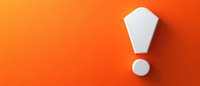 White exclamation mark symbol on vibrant orange background with dramatic shadow, minimalist composition for attention-grabbing designs and warning concepts.