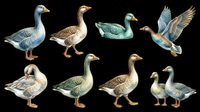 Watercolor geese collection isolated on transparent background, ready for stickers, T-shirts, clipart, print on demand, and sublimation design projects.