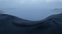 Abstract blue wave landscape with flowing curves and misty atmosphere for modern design backgrounds and digital art projects.