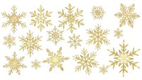 Golden snowflakes collection isolated on transparent background for winter holiday decorations, Christmas designs, greeting cards and festive projects.