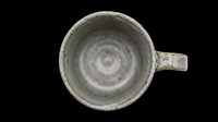 Rustic ceramic mug seen from above, isolated on transparent background. Earthy stoneware cup for T-shirt design, clipart, stickers, print on demand, and sublimation projects.