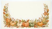 Autumn harvest wreath with pumpkins, gourds and fall foliage on cream background. Seasonal thanksgiving border frame for greeting cards and decorations.
