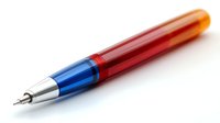 Red and blue ballpoint pen with silver metal tip on white background, isolated office supply for business and writing, modern design with transparent elements.