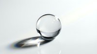 Clear glass sphere casting prismatic light refraction on white surface, isolated for design projects, presentations, and scientific illustrations.