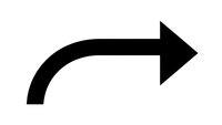 Black curved arrow pointing right on white background isolated for graphic design and user interface elements.