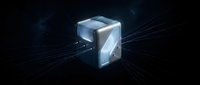 Glowing metallic cube with light rays emanating from center on dark background, suitable for technology, innovation, and digital design projects.