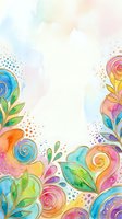 Watercolor floral frame with colorful spirals, leaves, and dotted accents on white background. Isolated design element suitable for greeting cards, invitations, posters, and social media graphics.