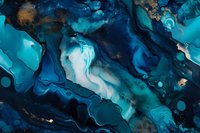 Abstract fluid art in deep ocean blues and turquoise with gold accents, featuring flowing marble patterns and organic swirls for luxury interior design and wall decor.